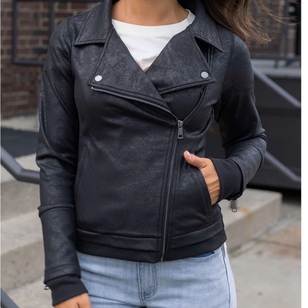 Grace and Lace Move Free Leather Like Black Moto Jacket - Picture 2 of 5